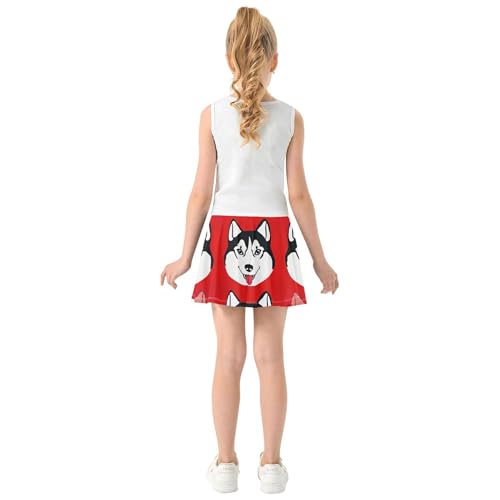 Girls' Shorts Athletic Skorts Tennis Skirts Toddler Neon Pleated Cartoon Husky Dog Red 3t4