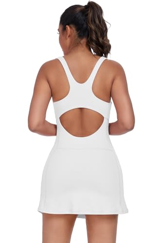 Women's Tennis Dress with Built in Shorts and Bra Workout Mini Dress Square Neck Athletic Skort Dress Golf Outfits2