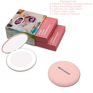 Compact Mirror with LED Light,1x/10x Magnifying Rechargeable Mirror,3.5in, Dimmable Travel Mirror for Purse,Pocket,Handheld 2-Sided Makeup Mirror - Image 7