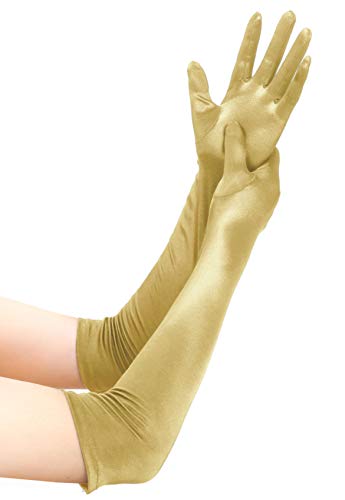 EORUBE Long Opera 1920s Satin Gloves for Women Elbow Length Party Costume Gloves, Smooth 20.5 - Gold, One Size