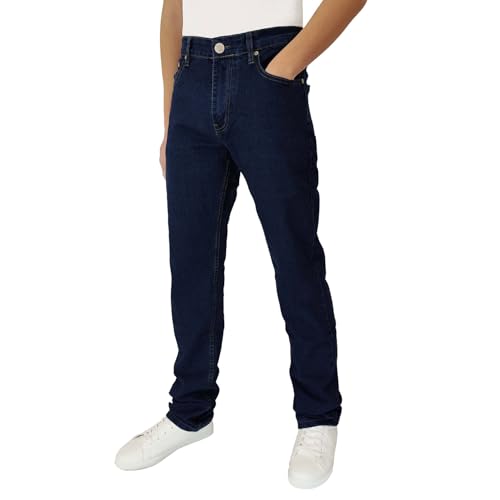LIEMI Mastino Jeans Hombre 5 Bolsillos Denim Ajuste Normal Pantalones Pierna Recta Estiramiento Cintura Alta, Denim Oscuro, 44W / 29L