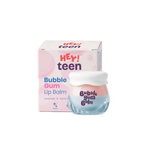 Image of HEY TEEN Bubble Gum Lip Balm for Pre-Teens & Teens | Ceramide NP, Carrot Seed Oil & Vitamin B12 | Botanical UV | Deep Moisture | Natural Glossy Finish | Dermatologist Recommended