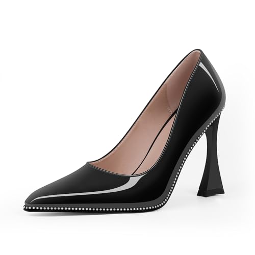 Women's Closed Pointed Toe Stilettos High Heels Pumps Patent Leather Dress Shoes