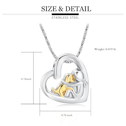 QGJNSGC Herz Halskette für Asche Edelstahl Hund Katze Andenken Einäscherung Schmuck Gedenkstätte Urne Halskette für Haustier menschliche Asche Anhänger (Hund-Silber Gold)