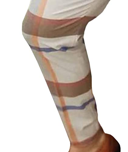 Mens Casual Plaid Stretch Flat-Front Skinny Pencil Pants Trousers Pocket for Business Party4