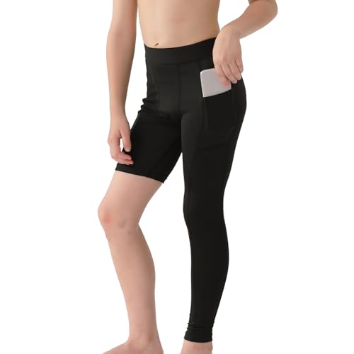 Valcatch Boys Youth Single Leg 3/4 Compression Tights with Pockets Sports Compression Pants One Leg Basketball Leg Sleeves