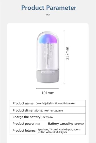 Image of Creative Jellyfish Lamp Bluetooth Speaker - 7 Color Changing LED Night Light 1500mAh Rechargeable Battery, Upto 6 Hours for Home Jellyfish Will Sway with The Music