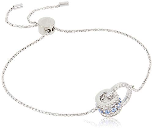 Swarovski Further Armband, gerhodineerde damesarmband met in elkaar grijpende ringen en fonkelende witte en blauwe Swarovski-kristallen