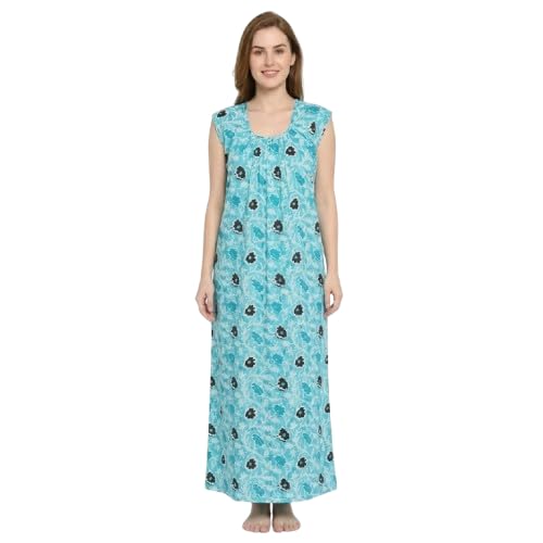 Women Cotton Nighty | Printed Ladies Nightdress | Nighties Soft Comfortable Sleepwear Maxi Dress | Night Gown | Daily Home Wear Nighty for Women | Blue (Free Size)