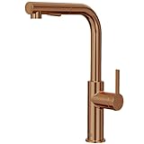 robinetterie couleur cuivre Bec pivotant Essebagno Pure II mitigeur évier à douchette extractible cuivre brossé