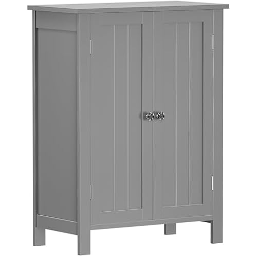 ZENY Bathroom Floor Storage Cabinet with Double Door + Adjustable Shelf, Wooden Organizer Cabinet for Living Room, Bathroom, Bedroom, Modern Home Furniture (Gray)