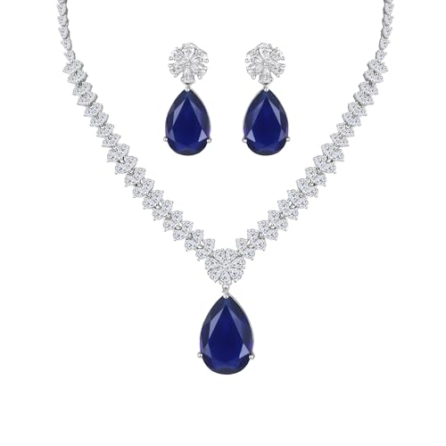 Image of ASMITTA Jewellery American Diamond Necklace Set Rhodium Plated Choker Necklace with Earrings for Weddings, Parties & Festivals