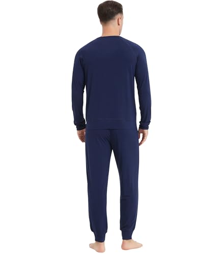 Image of NACHILA Mens Pajamas Set Long Sleeve Henley Sleepwear Top Soft Jogger Pants Pajamas Cool Pjs Set,Viscose Made from Bamboo