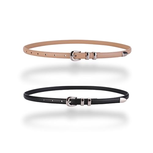 Women's Skinny Western Leather Belt Dress Pants Waist Belt Silver Chrome Buckle Leather Soft Waistband