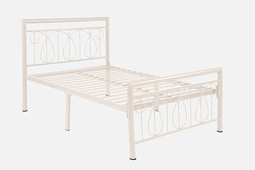 Image of Kovu Metal Single Size Bed Without Storage | Wrought Iron Single Bed with Headboard & Footboard| Sturdy Powder Coated Platform Cot for Bedroom, Living Room, (Kovu Ivory)