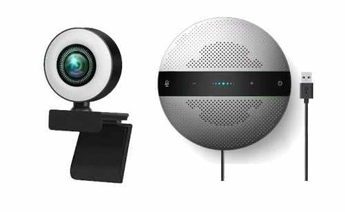 Project Telecom Halo E | 4K UHD | Ultra High Definition Webcam | Ring Light | Premium | Noise Cancelling | USB Speakerphone Bundle | Compatible with 3CX Phone System iOS