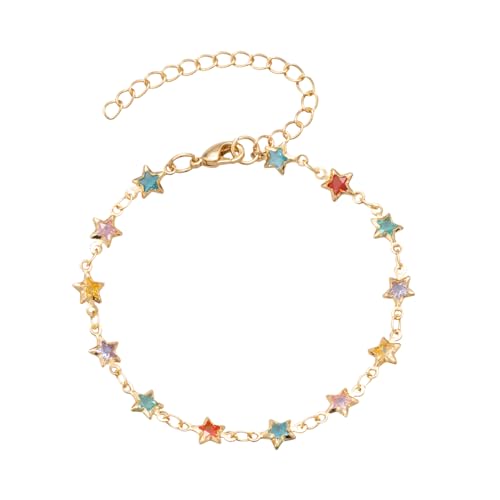 Sanyaa Star Bracelet 18K Gold Plated Multi Stone Crystal Star Bracelet for Women (Colorful)
