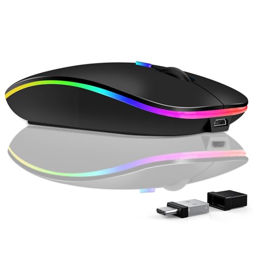Wireless Mouse for Laptop, Rechargeale Bluetooth Mouse 2.4GHz Optical (Bluetooth+USB A+USB C) Modes Mice- 1600DPI LED Quiet Click Ergonomic Mouse for Laptop Computer PC