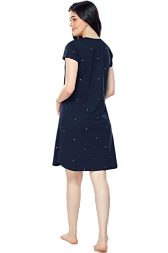 Image of ZEYO Women's Cotton Night Dress Dot Printed Knee Length Night Gown 5323