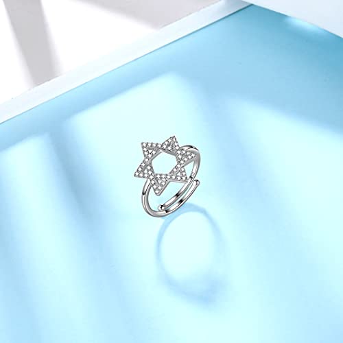 Jewmon Adjustable Jewish Star of David Ring for Women 925 Sterling Silver Cubic Zirconia Iced Star of David Jewish Ring Open Finger Ring Protection Amulet Jewelry Birthday Christmas Gifts for Women3