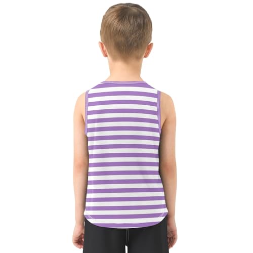 Purple with White Stripes Boys Tank Top Sleeveless Quick Dry Athletic T-Shirts 3-10T3