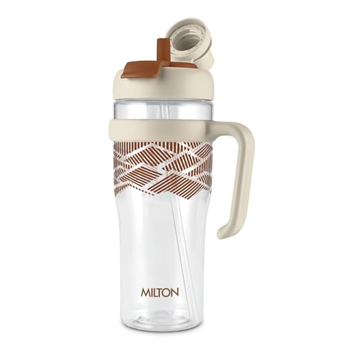 Image of MILTON Champion 1250 2- in-1 Sip or Gulp Lid Tumbler 1.21L | Tritan Plastic Water Bottle with Handle | Leak-Proof, BPA-Free | Perfect for School, Gym, Office, Travel Bottle for Men and Women, Beige