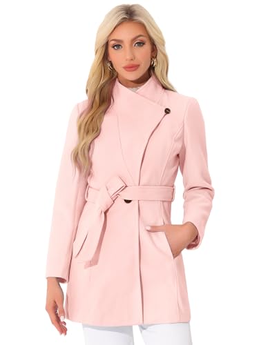 Image of Allegra K Women's Winter Elegant Stand Collar Overcoat Long Belted Pea Coat
