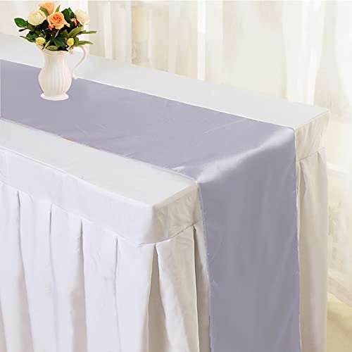 Time to Sparkle 5 Pack Satin Table Runners 12"x108"inch Chair Sashes Swags Wedding Party Table Decoration - Silver - Image 3