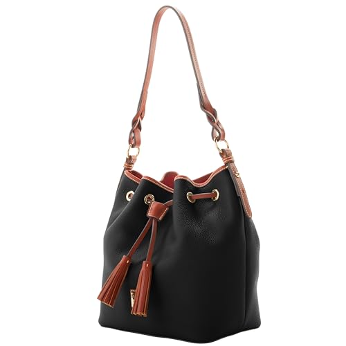 Dooney & Bourke Bucket Bags for Women, Pebble Grain Tasha Large Leather Shoulder Bag with Drawstring Cinch Closure2