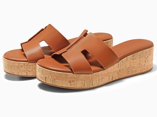 Image of Coutgo Women's Platform Wedge Sandals Open Toe Slip On Slides Cork Heeled Cutout Comfortable Summer Shoes