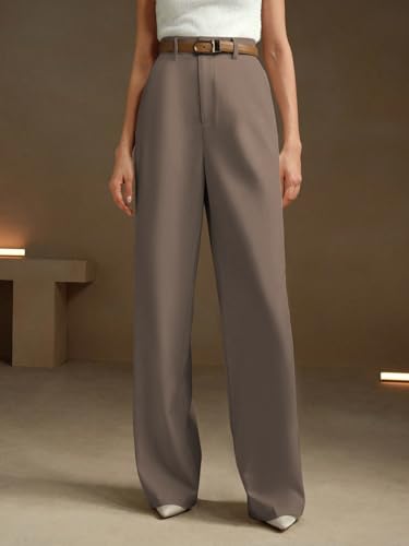 Image of KERI PERRY Trousers for Woman Pants Women's Formal Office Korean | Black Beige Track Pant | Straight | Cotton Spandex Stretchable Trouser | High-Waisted Bottom Wear