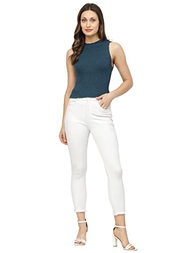 Image of Kalt Womens Knitted, Ribbed Cotton Fitted Sleeveless Round Neck Cami Tank Top