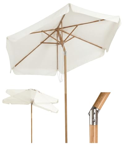 Sekey Sonnenschirm Balkon Holzoptik 200cm - Doppel-Seilzug Kippbar Neigbar mit Aluminium-Drehgelenk Eisenmast 38mm und 6 Stahlstreben UPF 50+ Sonnenschutz für Garten Terrasse & Strand