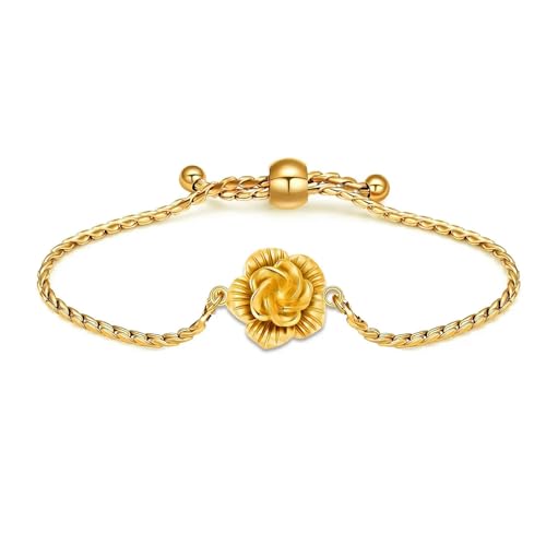 Bracelet urne fleur de rose pour cendres en acier inoxydable réglable pour femmes