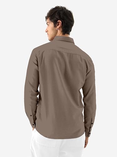 Image of Men's Linen Cotton Casual Shirt | Regular Fit Plain Shirt for Men | Long Sleeve Shirt for Casual & Formal Wear