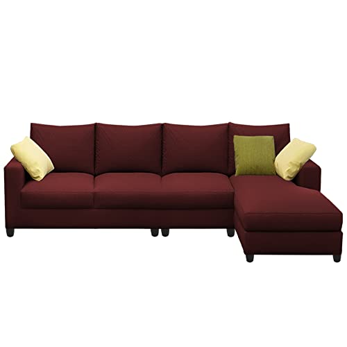 Image of Jian RHS 6 Seater L Shape Sofa Set Living Room (Maroon Fabric)