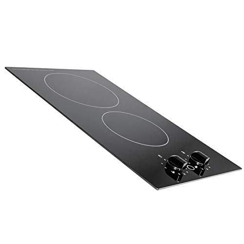 SIA CERH30BL 30cm Electric Ceramic Hob, 2 Zone Domino Cooktop, Knob Controls, 9 Power Levels, Black, 2 Years Parts & Labour Guarantee