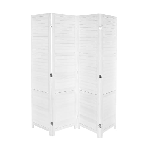 LW Collection Paravent Raumteiler Weiß Holz - Raumteiler 4 Paneele -...
