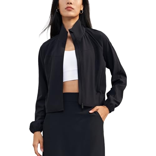 altiland Women's Athletic Running Yoga Track Zip Up Cropped Jackets UPF 50+ Sun Protection Long Sleeve Workout Cooling Shirts