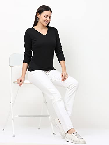 Image of Wafaa Women's Cotton Plain V Neck Full Sleeve T-Shirt