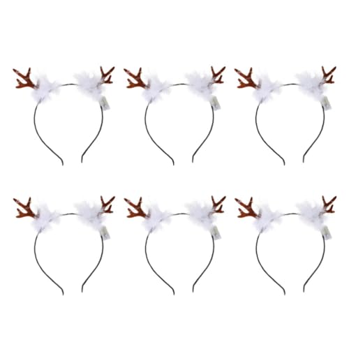 FRCOLOR Light Up Reindeer Headbands, 6pcs Antlers Headband with LED Lights Holiday Headbands Reindeer Antler Hairband