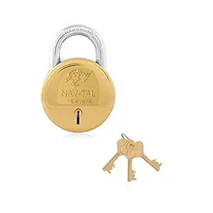 Godrej Navtal 7 Levers Round Padlock for Door, Brass Finish Lock for Main Door with 4 Keys (Gold, Pack of 1)