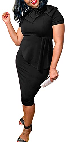 HipGlamp Women's Fashion Peplum Bodycon Dresses Short Sleeve Bow Club Ruffle Pencil Party Dress4