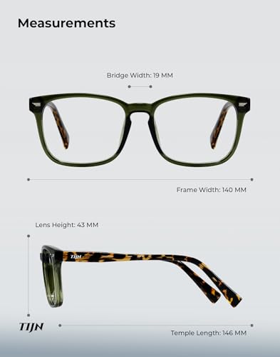 Image of TIJN Premium Blue Light Blocking Glasses for Women Men Computer Gaming Use | Square TR90 Frame Nerd Eyeglasses Anti Blue Ray with Red, Orange, Clear Lens for Computer, Phone, TV and Evening Screen Use
