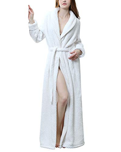 Albornoz De Franela Súper Suave para Hombre y Mujer Señoras Espesan Parejas Albornoz Bata De Casa Blanco XL