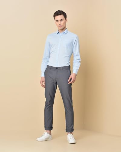 Image of Blackberrys Men's Polyester Blend Self-Design Slim Fit Casual Trousers