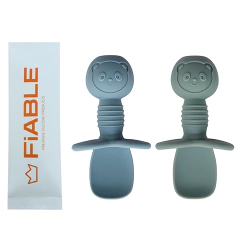 Image of FiABLE Pure Silicone Baby Spoons - 6M+ Feeding Spoon | Baby weaning Spoon | BPA Free, Non-Toxic Food Grade Chewable Teether, Soft Gum-Friendly - Set of 2 Blue&Green
