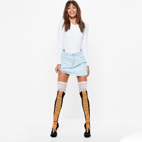 XNIVUIS 2 Paar Chicken Leg Socks Hühnerfüße Socken mit Hühnerbeinen Strümpfe Damen Ofenrohrsocken Iustige Overknee Cartoon Winter Warme Socken Einheitsgröße (Schwarz)