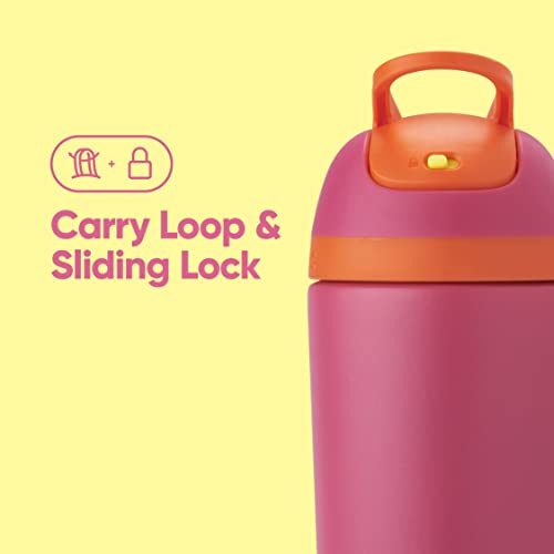 Image of Owala Kids Flip Insulation Stainless Steel Water Bottle with Straw, Locking Lid, Great for Travel, 14 Oz, Pink