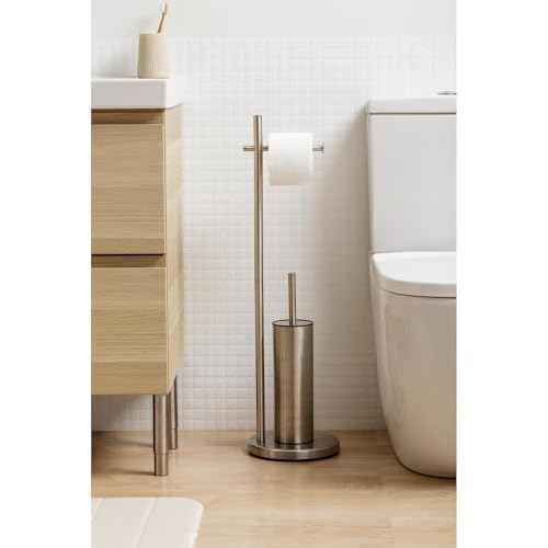 Support papier toilette sur pied TATAY avec brosse WC intégrée en acier